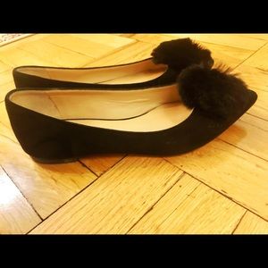 Black M Gemi fur pom pom flats